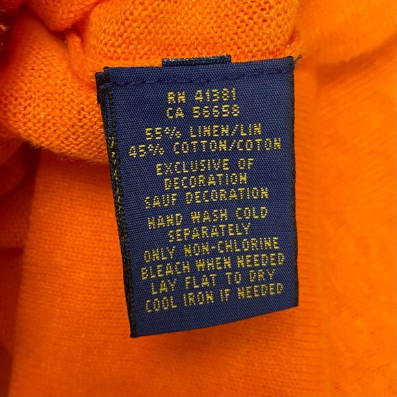 Polo Ralph Lauren Cotton Linen Blend Sweater Womens XL Orange Lightweight Hi Low - Picture 6 of 13